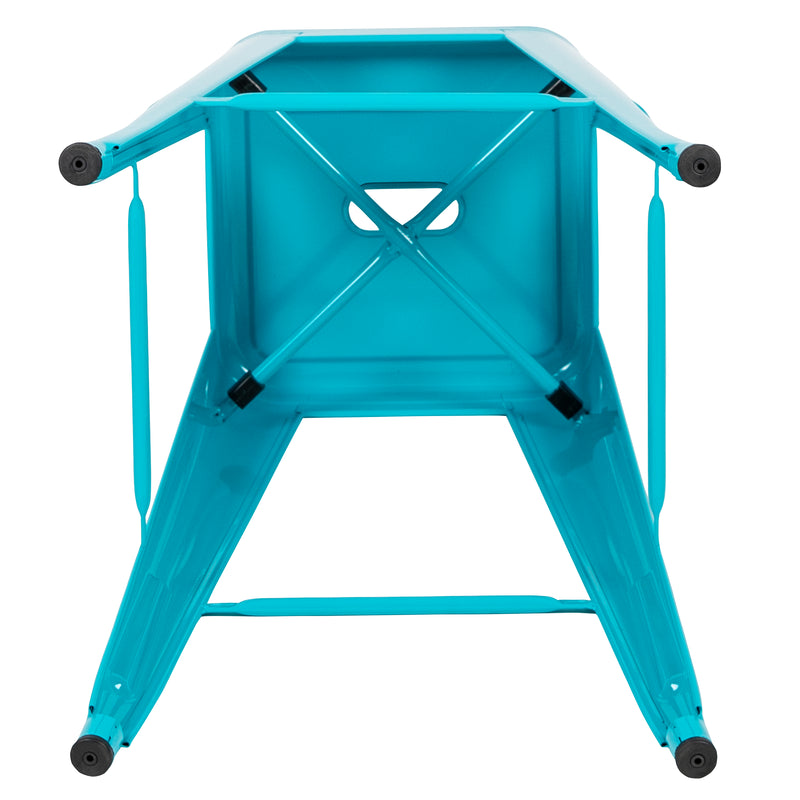 30" High Metal Indoor Bar Stool in Teal - Stackable Set of 4