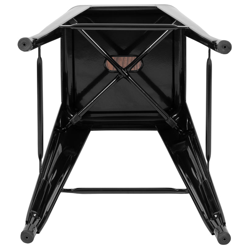 30" High Metal Indoor Bar Stool with Wood Seat in Black - Stackable Set of 4