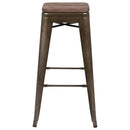 30" High Metal Indoor Bar Stool with Wood Seat in Gun Metal Gray - Stackable Set of 4