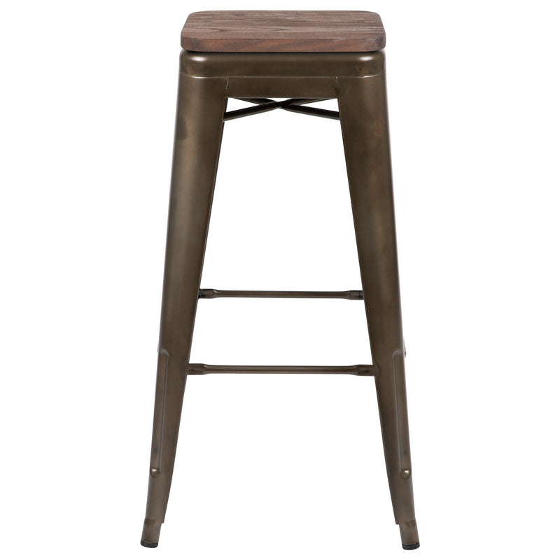 30" High Metal Indoor Bar Stool with Wood Seat in Gun Metal Gray - Stackable Set of 4