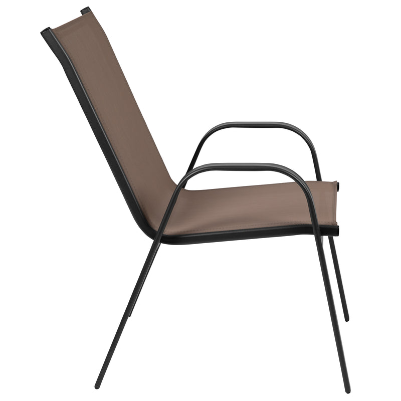 4 Pack Brazos Series Brown Outdoor Stack Chair with Flex Comfort Material and Metal Frame