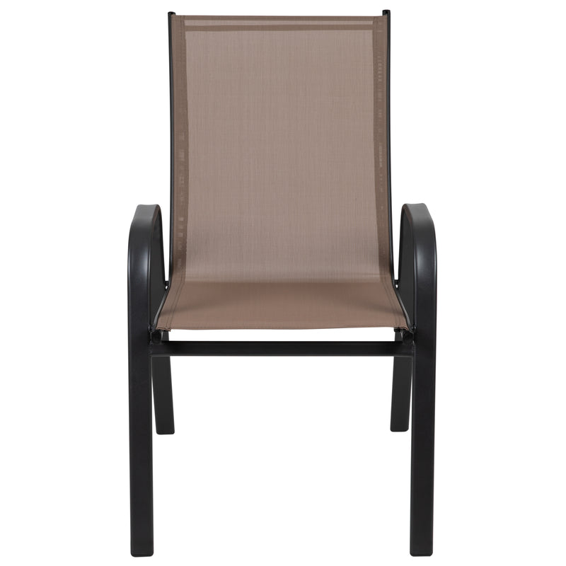 4 Pack Brazos Series Brown Outdoor Stack Chair with Flex Comfort Material and Metal Frame