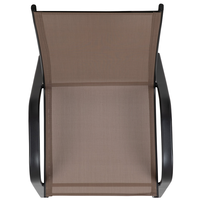 4 Pack Brazos Series Brown Outdoor Stack Chair with Flex Comfort Material and Metal Frame