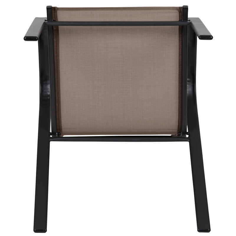 4 Pack Brazos Series Brown Outdoor Stack Chair with Flex Comfort Material and Metal Frame