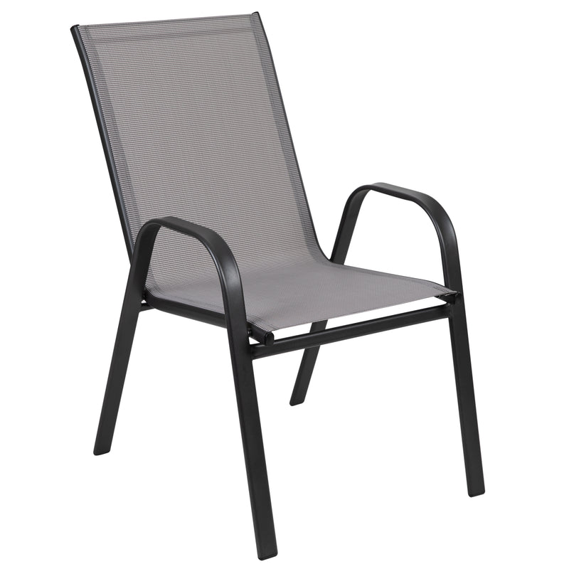 4 Pack Brazos Series Gray Outdoor Stack Chair with Flex Comfort Material and Metal Frame