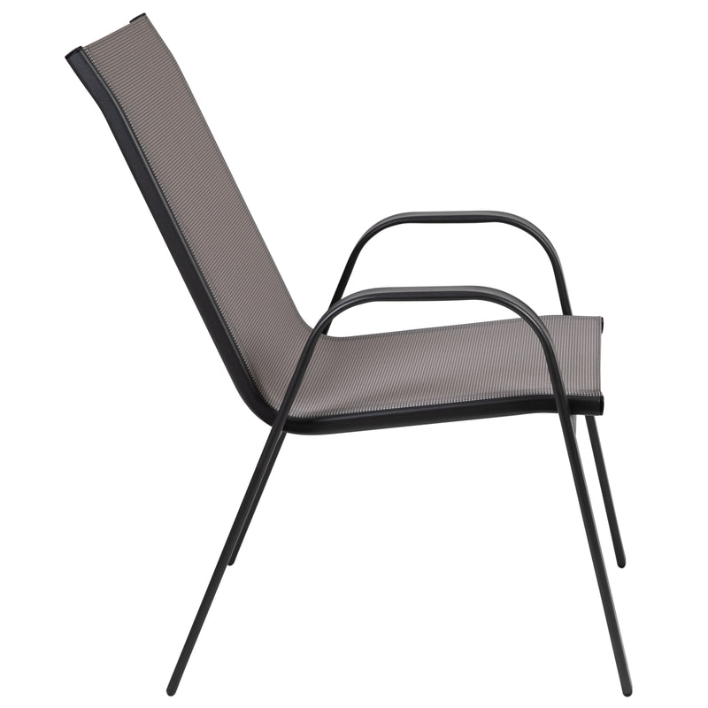 4 Pack Brazos Series Gray Outdoor Stack Chair with Flex Comfort Material and Metal Frame