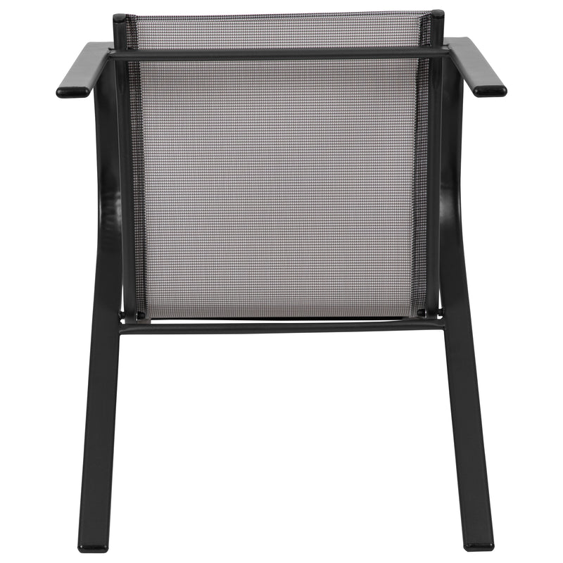 4 Pack Brazos Series Gray Outdoor Stack Chair with Flex Comfort Material and Metal Frame