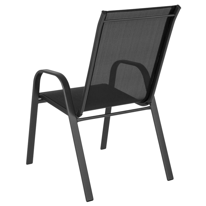 4 Pack Brazos Series Black Outdoor Stack Chair with Flex Comfort Material and Metal Frame