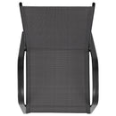 4 Pack Brazos Series Black Outdoor Stack Chair with Flex Comfort Material and Metal Frame