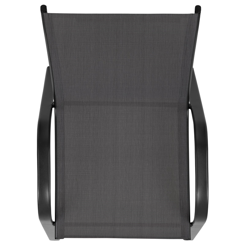 4 Pack Brazos Series Black Outdoor Stack Chair with Flex Comfort Material and Metal Frame