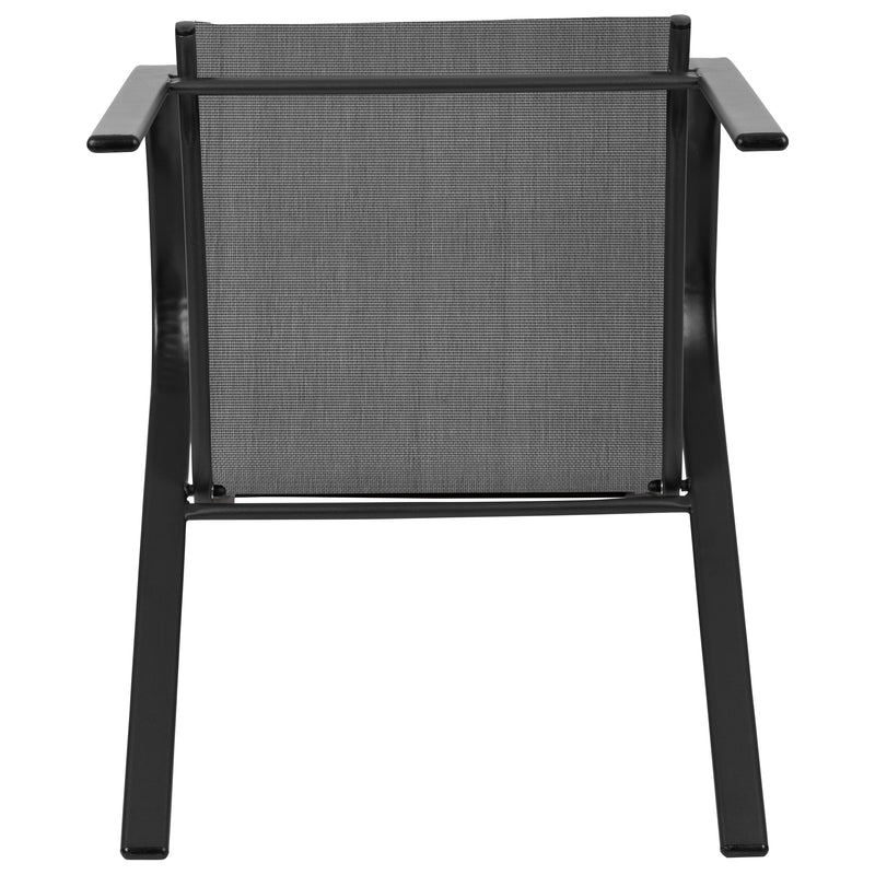 4 Pack Brazos Series Black Outdoor Stack Chair with Flex Comfort Material and Metal Frame