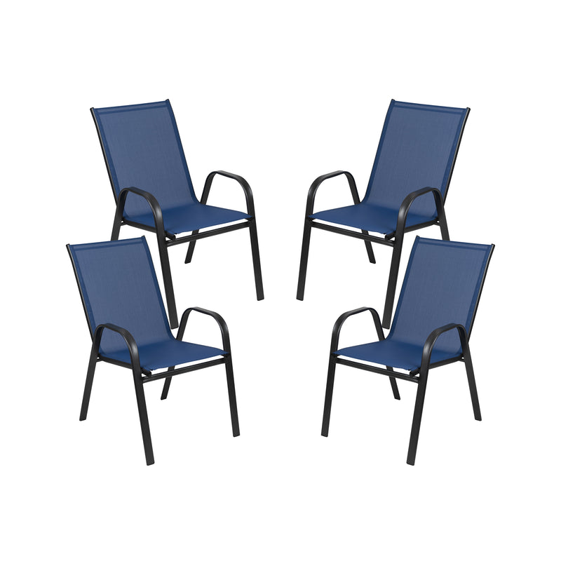 4 Pack Brazos Series Navy Outdoor Stack Chair with Flex Comfort Material and Metal Frame