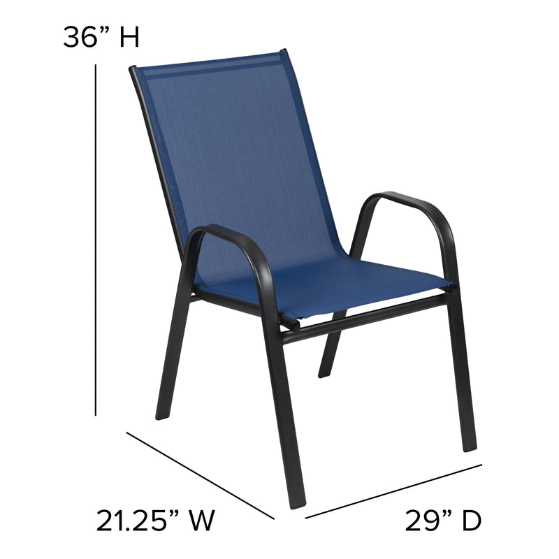 4 Pack Brazos Series Navy Outdoor Stack Chair with Flex Comfort Material and Metal Frame