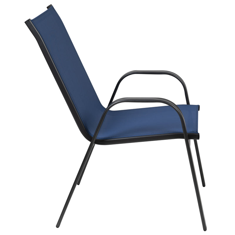 4 Pack Brazos Series Navy Outdoor Stack Chair with Flex Comfort Material and Metal Frame