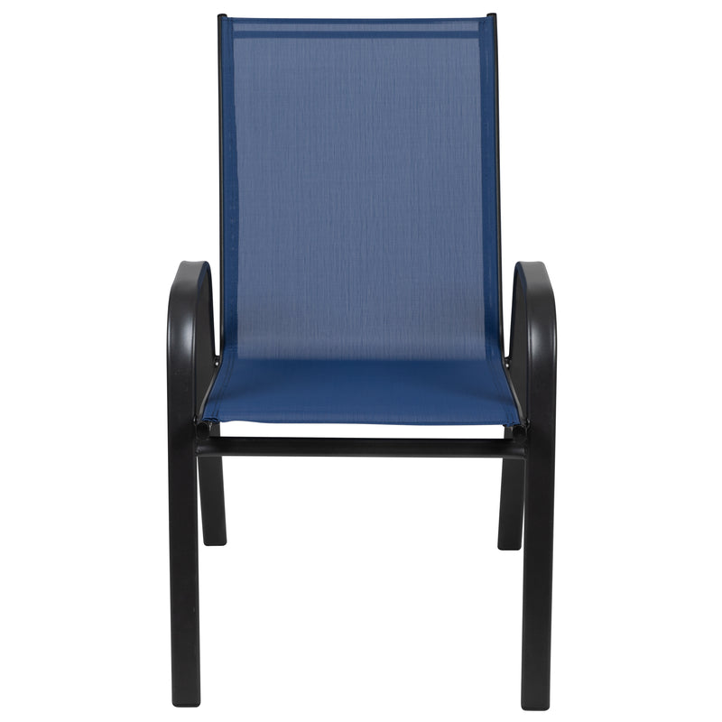 4 Pack Brazos Series Navy Outdoor Stack Chair with Flex Comfort Material and Metal Frame