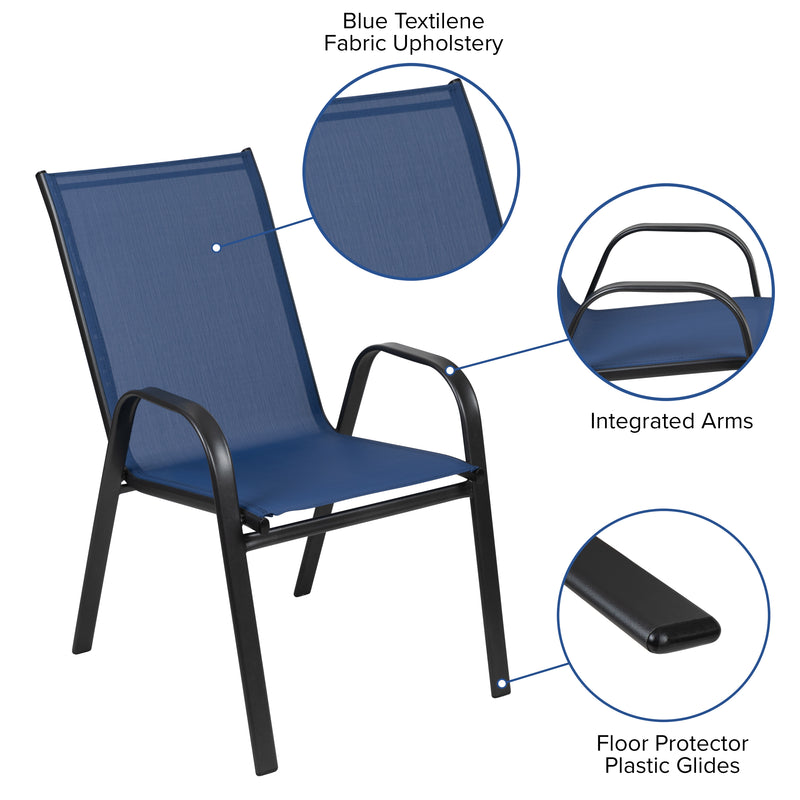 4 Pack Brazos Series Navy Outdoor Stack Chair with Flex Comfort Material and Metal Frame