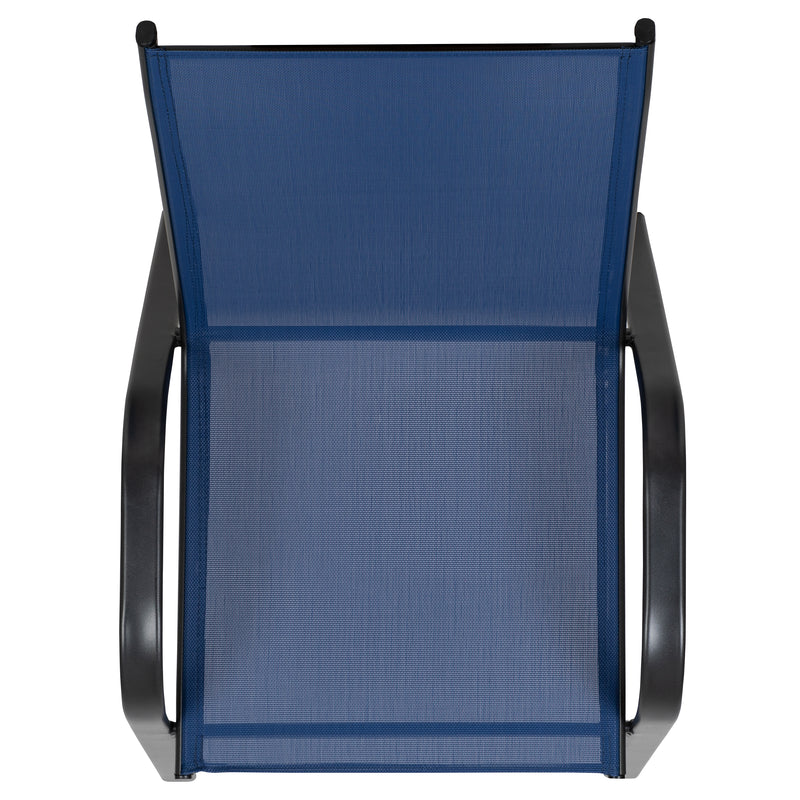 4 Pack Brazos Series Navy Outdoor Stack Chair with Flex Comfort Material and Metal Frame