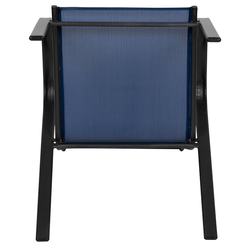 4 Pack Brazos Series Navy Outdoor Stack Chair with Flex Comfort Material and Metal Frame