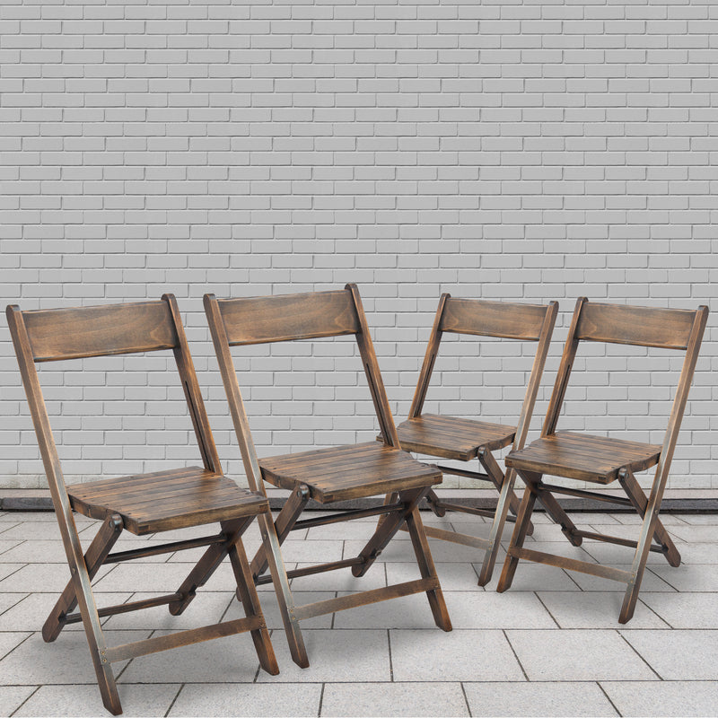 Slatted Wood Folding Special Event Chair - Antique Black, Set of 4