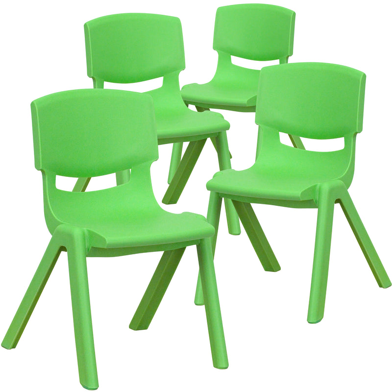 4 Pack Green Plastic Stackable School Chair with 12'' Seat Height