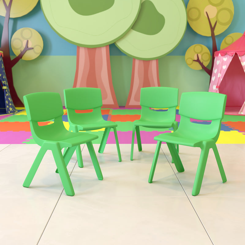 4 Pack Green Plastic Stackable School Chair with 12'' Seat Height