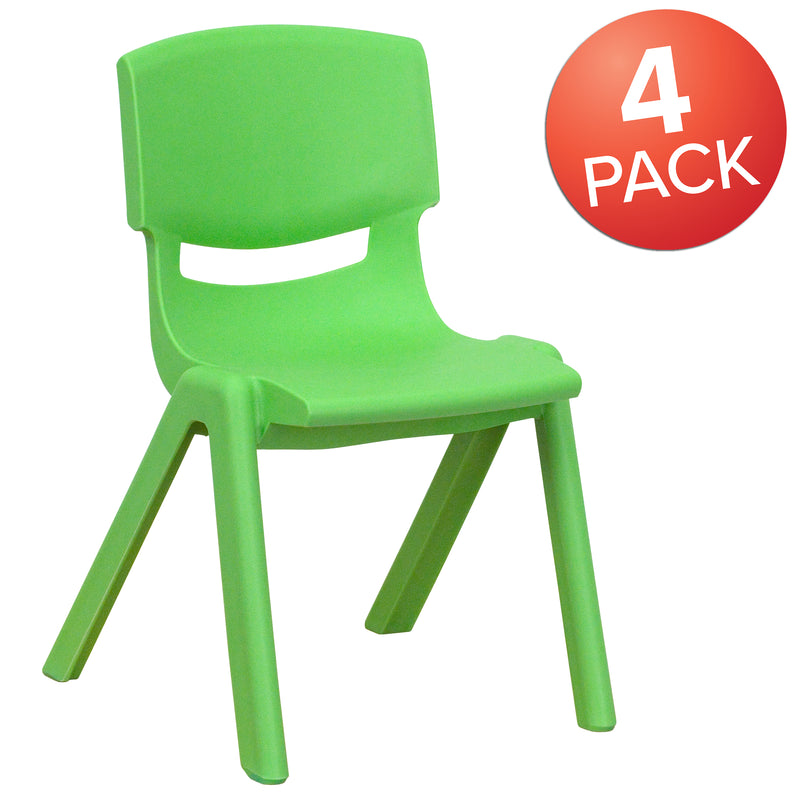 4 Pack Green Plastic Stackable School Chair with 12'' Seat Height