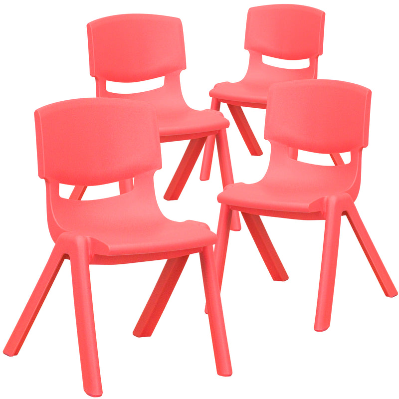 4 Pack Red Plastic Stackable School Chair with 12'' Seat Height