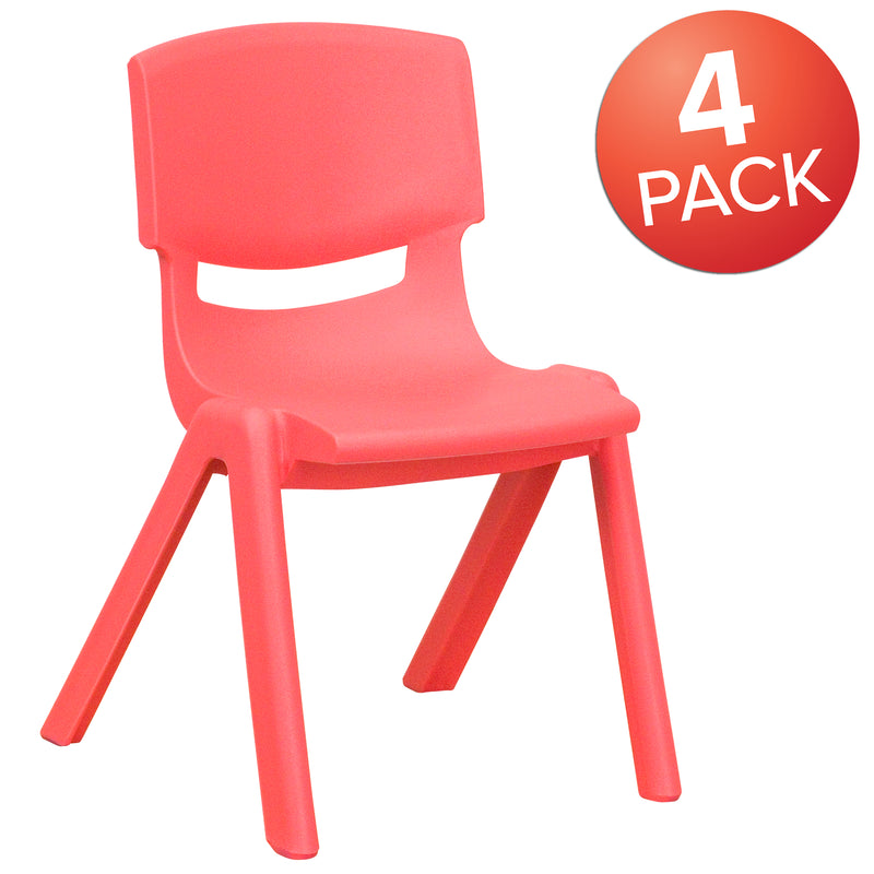 4 Pack Red Plastic Stackable School Chair with 12'' Seat Height