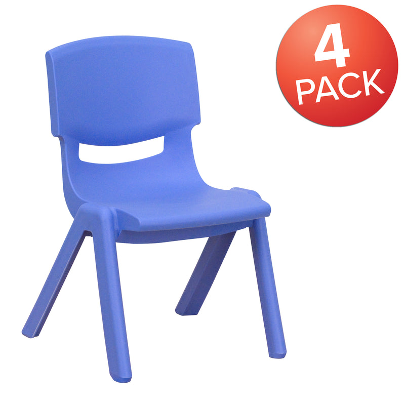 4 Pack Blue Plastic Stackable School Chair with 10.5'' Seat Height