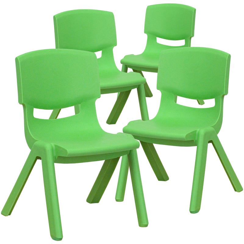 4 Pack Green Plastic Stackable School Chair with 10.5'' Seat Height