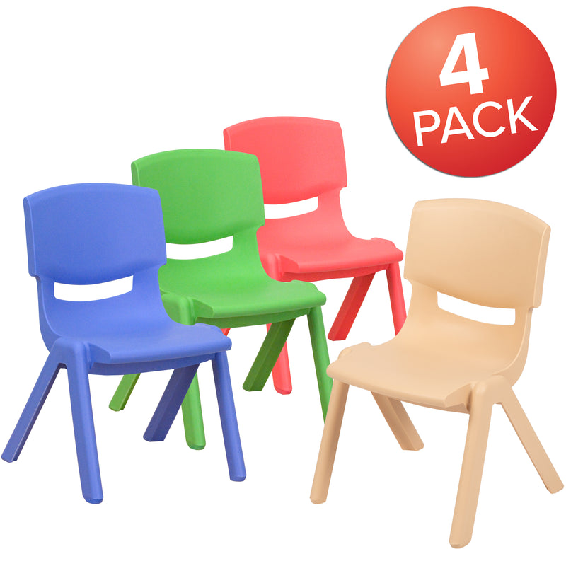 4 Pack Plastic Stackable School Chairs with 10.5" Seat Height, Assorted Colors