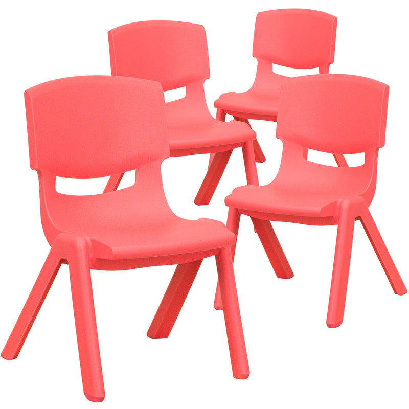 4 Pack Red Plastic Stackable School Chair with 10.5'' Seat Height