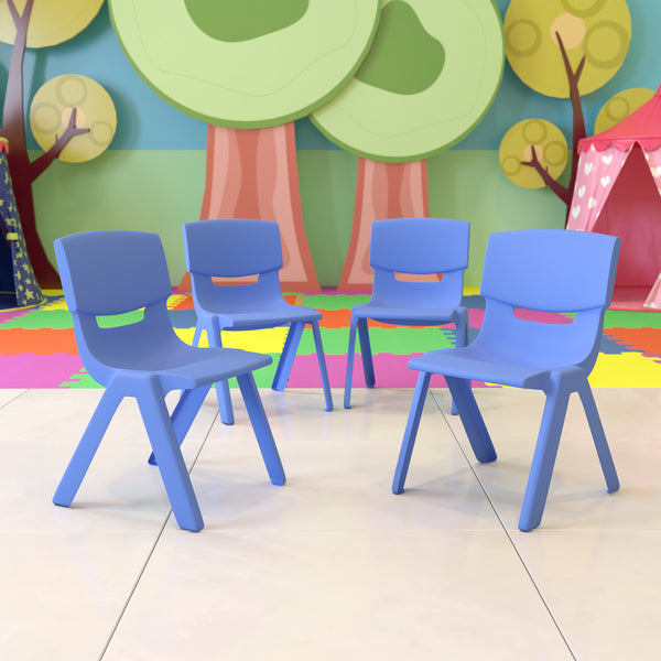 4 Pack Blue Plastic Stackable School Chair with 13.25'' Seat Height