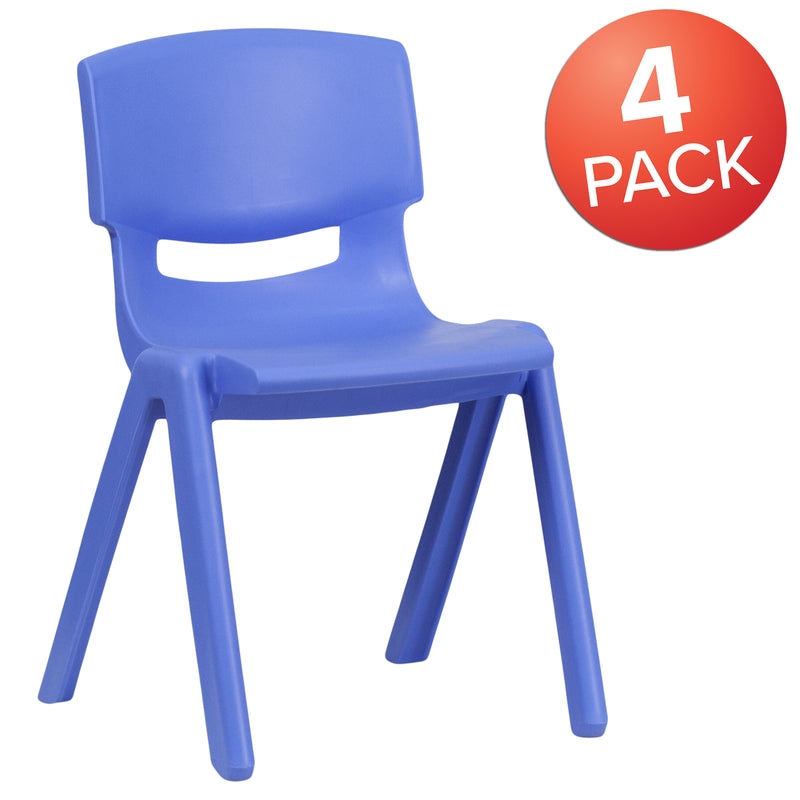 4 Pack Blue Plastic Stackable School Chair with 13.25'' Seat Height