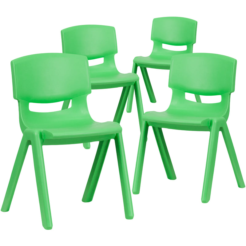 4 Pack Green Plastic Stackable School Chair with 13.25'' Seat Height