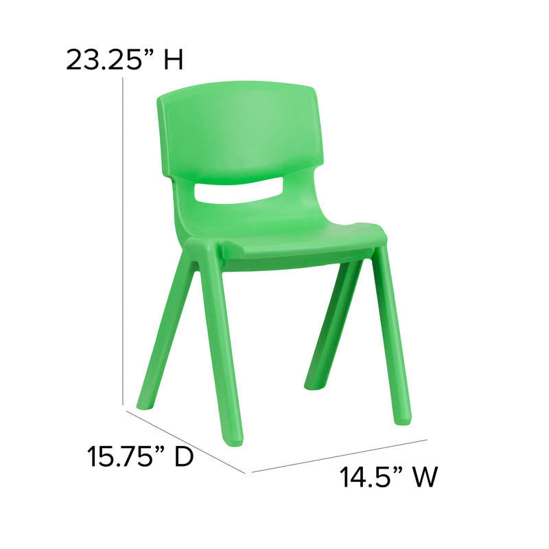 4 Pack Green Plastic Stackable School Chair with 13.25'' Seat Height