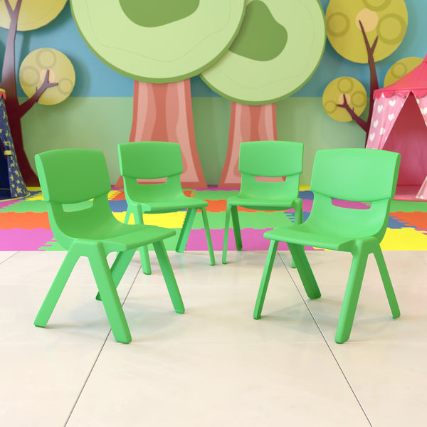 4 Pack Green Plastic Stackable School Chair with 13.25'' Seat Height