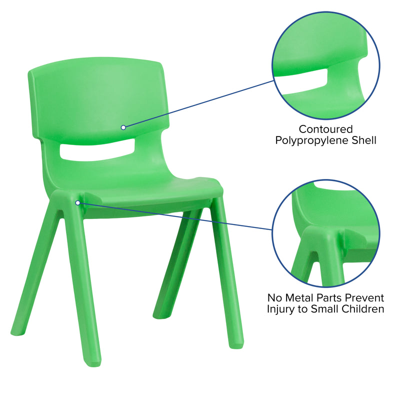 4 Pack Green Plastic Stackable School Chair with 13.25'' Seat Height