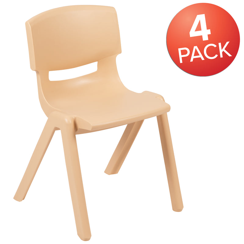 4 Pack Natural Plastic Stackable School Chair with 13.25" Seat Height