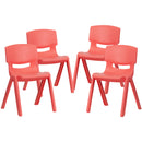 4 Pack Red Plastic Stackable School Chair with 13.25'' Seat Height