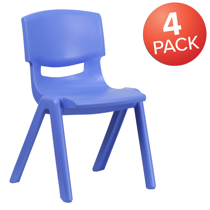 4 Pack Blue Plastic Stackable School Chair with 15.5'' Seat Height