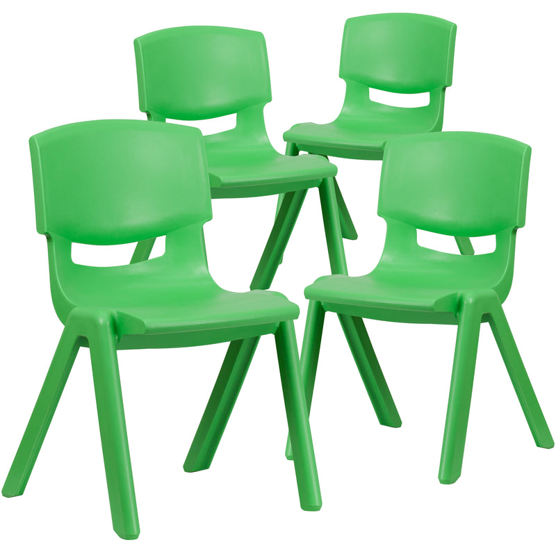 4 Pack Green Plastic Stackable School Chair with 15.5'' Seat Height