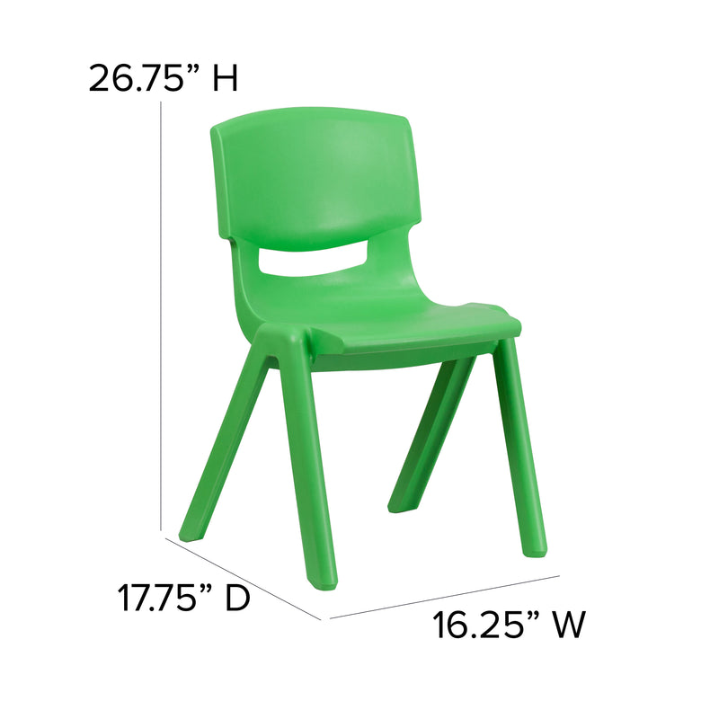 4 Pack Green Plastic Stackable School Chair with 15.5'' Seat Height