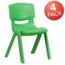 4 Pack Green Plastic Stackable School Chair with 15.5'' Seat Height
