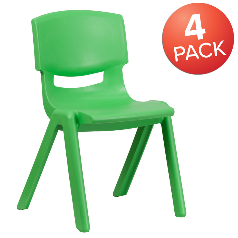 4 Pack Green Plastic Stackable School Chair with 15.5'' Seat Height