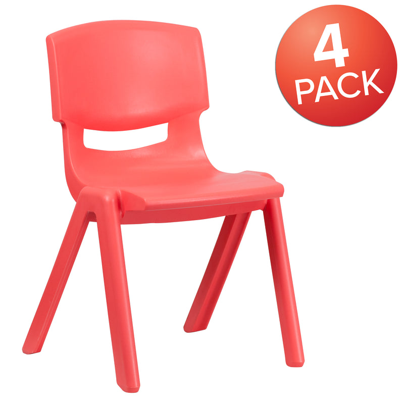 4 Pack Red Plastic Stackable School Chair with 15.5'' Seat Height