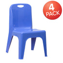 4 Pack Blue Plastic Stackable School Chair with Carrying Handle and 11'' Seat Height