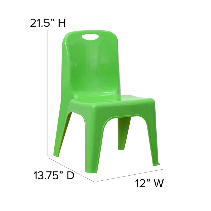 4 Pack Green Plastic Stackable School Chair with Carrying Handle and 11'' Seat Height