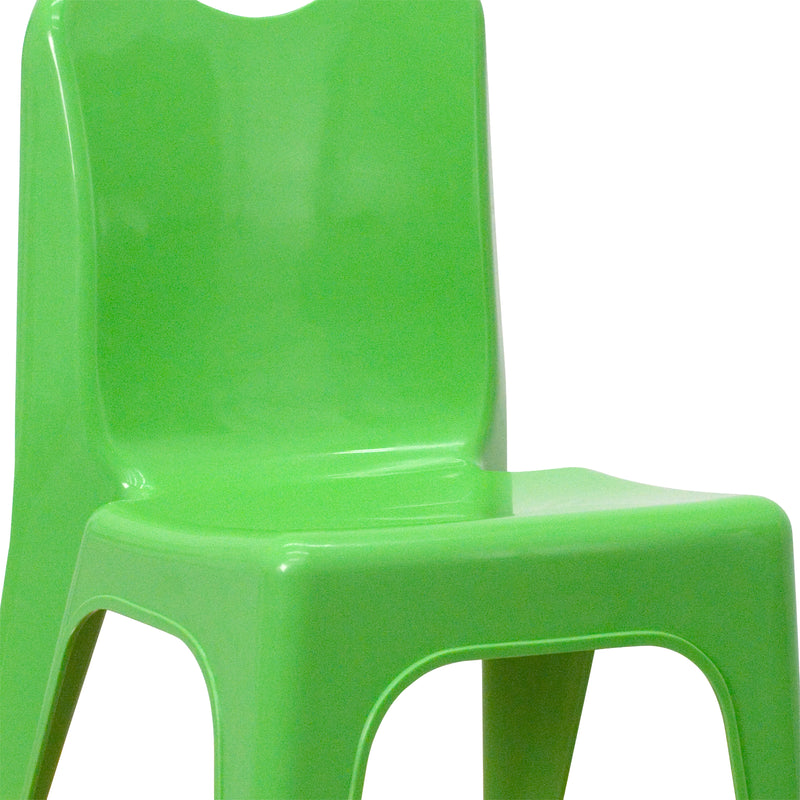 4 Pack Green Plastic Stackable School Chair with Carrying Handle and 11'' Seat Height