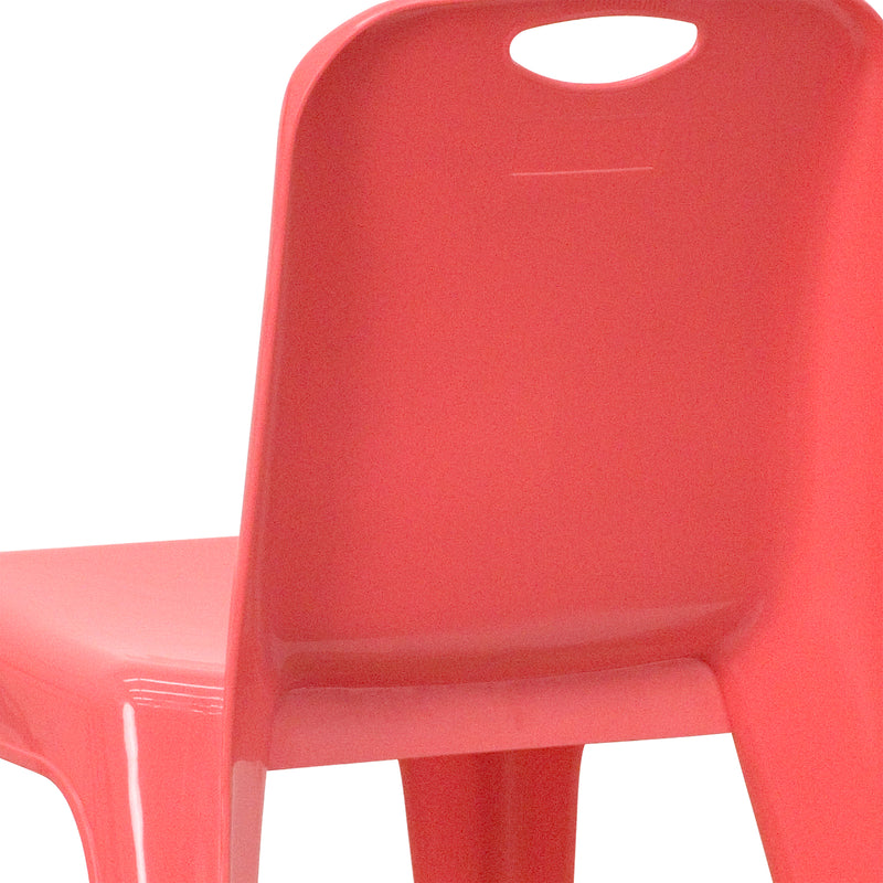 4 Pack Red Plastic Stackable School Chair with Carrying Handle and 11'' Seat Height